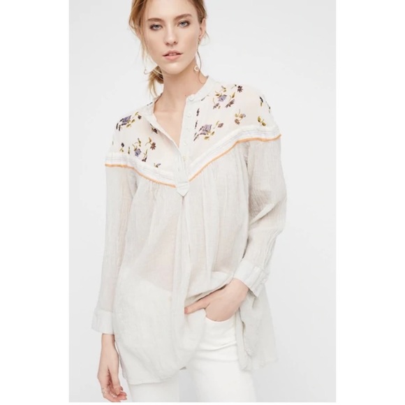 Free People Hearts & Colors Neutral Oversized Flowy Western Rodeo Top - Picture 14 of 16